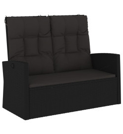 Banc de jardin inclinable et coussins noir 118cm résine tressée
