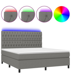 Sommier tapissier et matelas et LED Gris foncé 160x200 cm Tissu