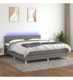 Sommier tapissier et matelas et LED Gris foncé 160x200 cm Tissu