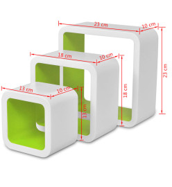 3 Etagères cubes murales et en MDF Blanc-Vert pour Livres/DVD