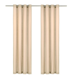 Rideaux avec anneaux en métal 2 pcs Coton 140x245 cm Beige