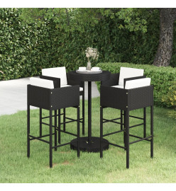 Ensemble de bar de jardin 5 pcs et coussins Résine tressée Noir