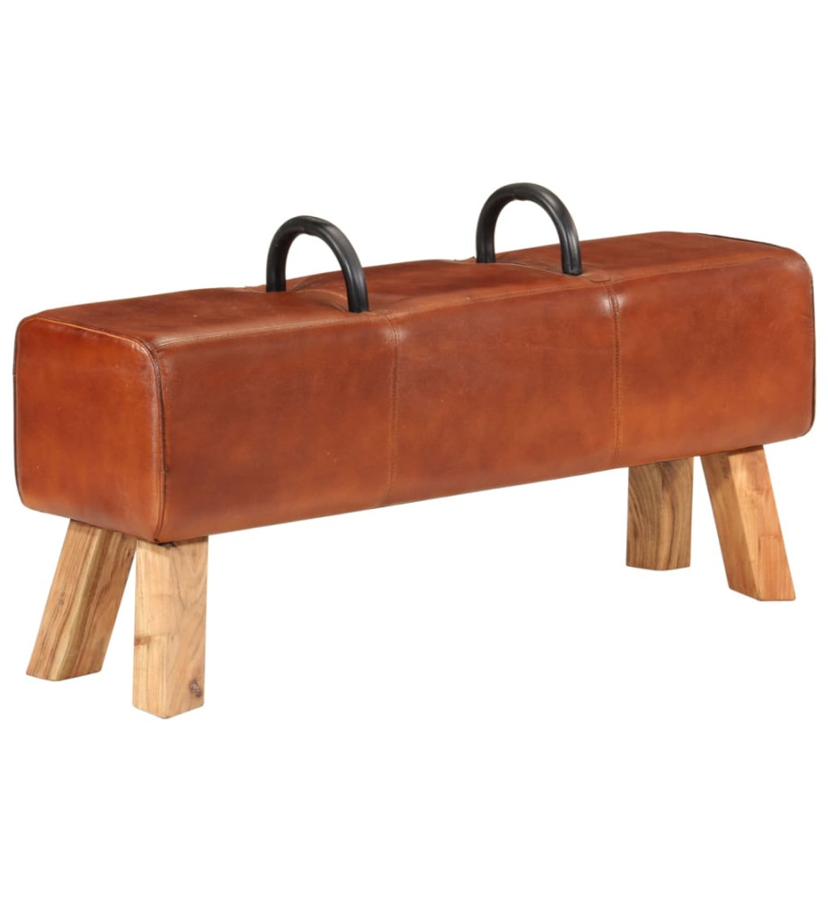 Banc de gymnastique marron 110 cm cuir véritable