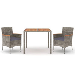 Ensemble de salle à manger de jardin 3 pcs avec coussins Gris