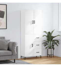 Buffet haut Blanc brillant 69,5x34x180 cm Bois d'ingénierie