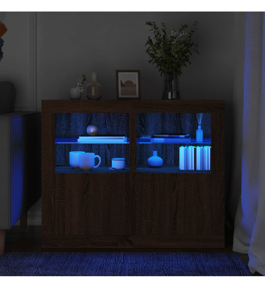 Armoires latérales et lumières LED 2 pcs chêne marron Armoires latérales et lumières LED 2 pcs chêne marron