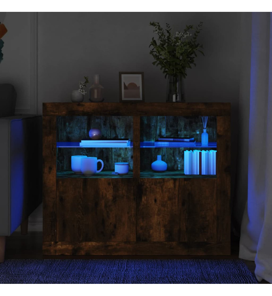 Armoires latérales et lumières LED 2 pcs chêne fumé Armoires latérales et lumières LED 2 pcs chêne fumé