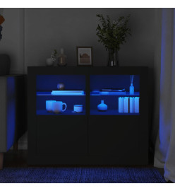 Armoires latérales et lumières LED 2 pcs noir bois d'ingénierie