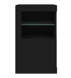 Armoires latérales et lumières LED 2 pcs noir bois d'ingénierie