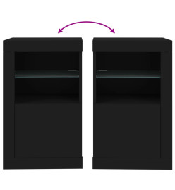 Armoires latérales et lumières LED 2 pcs noir bois d'ingénierie
