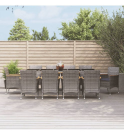 Ensemble à manger de jardin 11pcs avec coussins gris poly rotin