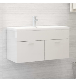 Armoire d'évier avec lavabo intégré Blanc brillant Aggloméré