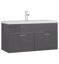 Armoire d'évier avec lavabo intégré Gris brillant Aggloméré