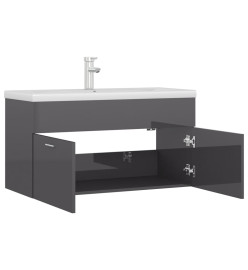 Armoire d'évier avec lavabo intégré Gris brillant Aggloméré