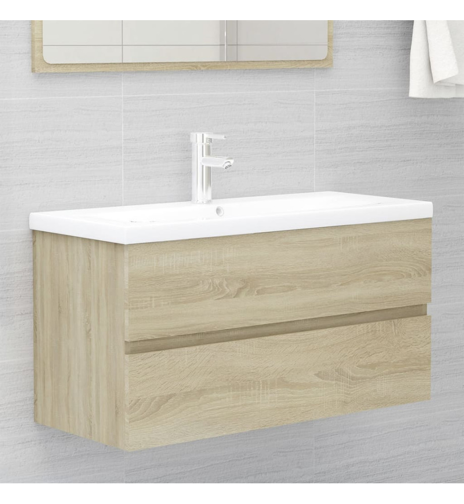 Armoire d'évier avec lavabo intégré Chêne sonoma Aggloméré Armoire d'évier avec lavabo intégré Chêne sonoma Aggloméré