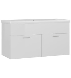 Armoire d'évier avec lavabo intégré Blanc brillant Aggloméré
