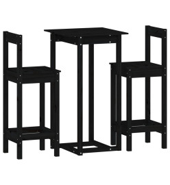 Ensemble de bar 3 pcs Noir Bois de pin massif