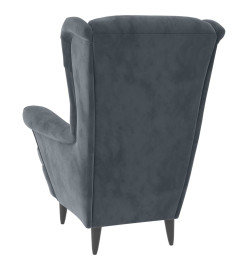 Fauteuil à oreilles avec tabouret gris foncé velours