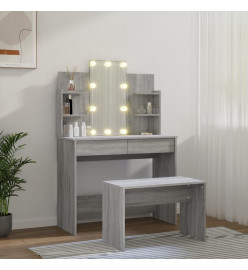 Ensemble de coiffeuse avec LED Sonoma gris Bois d'ingénierie