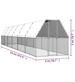 Poulailler d'extérieur 2x12x2 m Acier galvanisé