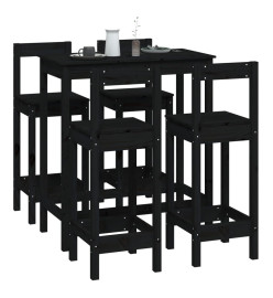 Ensemble de bar 5 pcs Noir Bois de pin massif