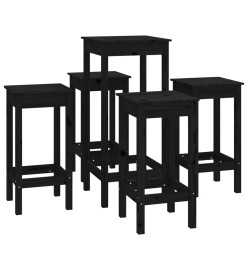 Ensemble de bar 5 pcs Noir Bois de pin massif