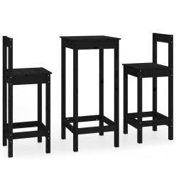 Ensemble de bar 3 pcs Noir Bois de pin massif