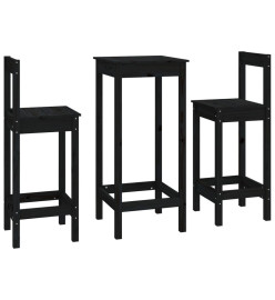 Ensemble de bar 3 pcs Noir Bois de pin massif