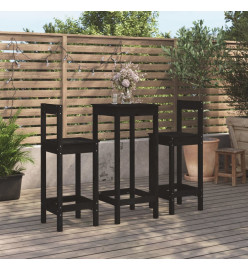 Ensemble de bar 3 pcs Noir Bois de pin massif