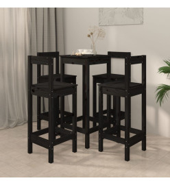 Ensemble de bar 5 pcs Noir Bois de pin massif