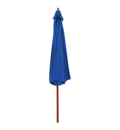 Parasol d'extérieur avec mât en bois 350 cm Bleu