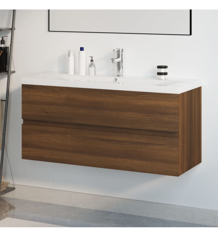 Meuble lavabo avec bassin intégré Chêne brun Bois d'ingénierie Meuble lavabo avec bassin intégré Chêne brun Bois d'ingénierie