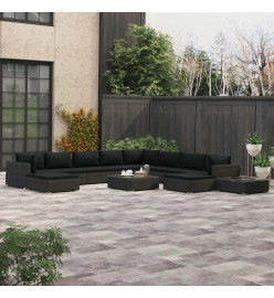 Salon de jardin 12 pcs avec coussins Résine tressée Noir