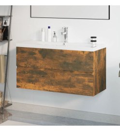 Meuble lavabo avec bassin intégré Chêne fumé Bois d'ingénierie