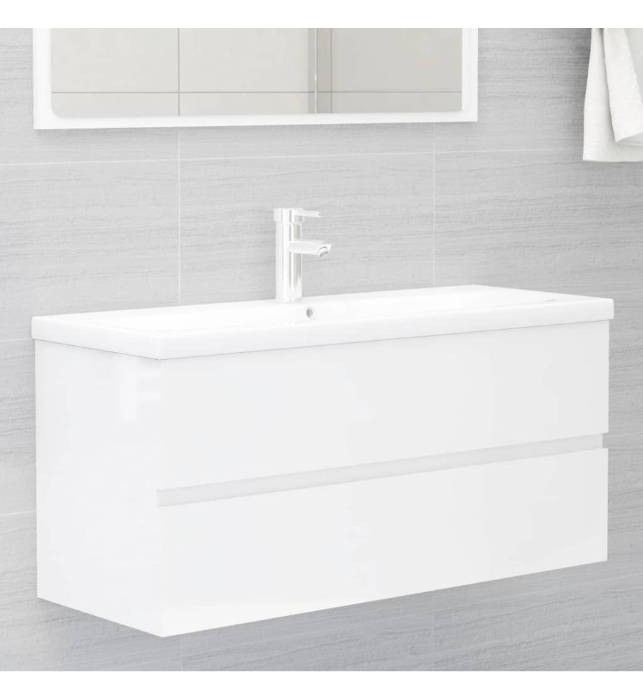 Armoire d'évier avec lavabo intégré Blanc brillant Aggloméré Armoire d'évier avec lavabo intégré Blanc brillant Aggloméré