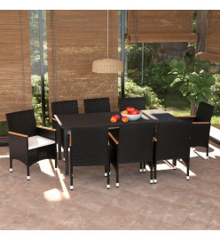 Mobilier à dîner de jardin et coussins 9pcs Résine tressée Noir