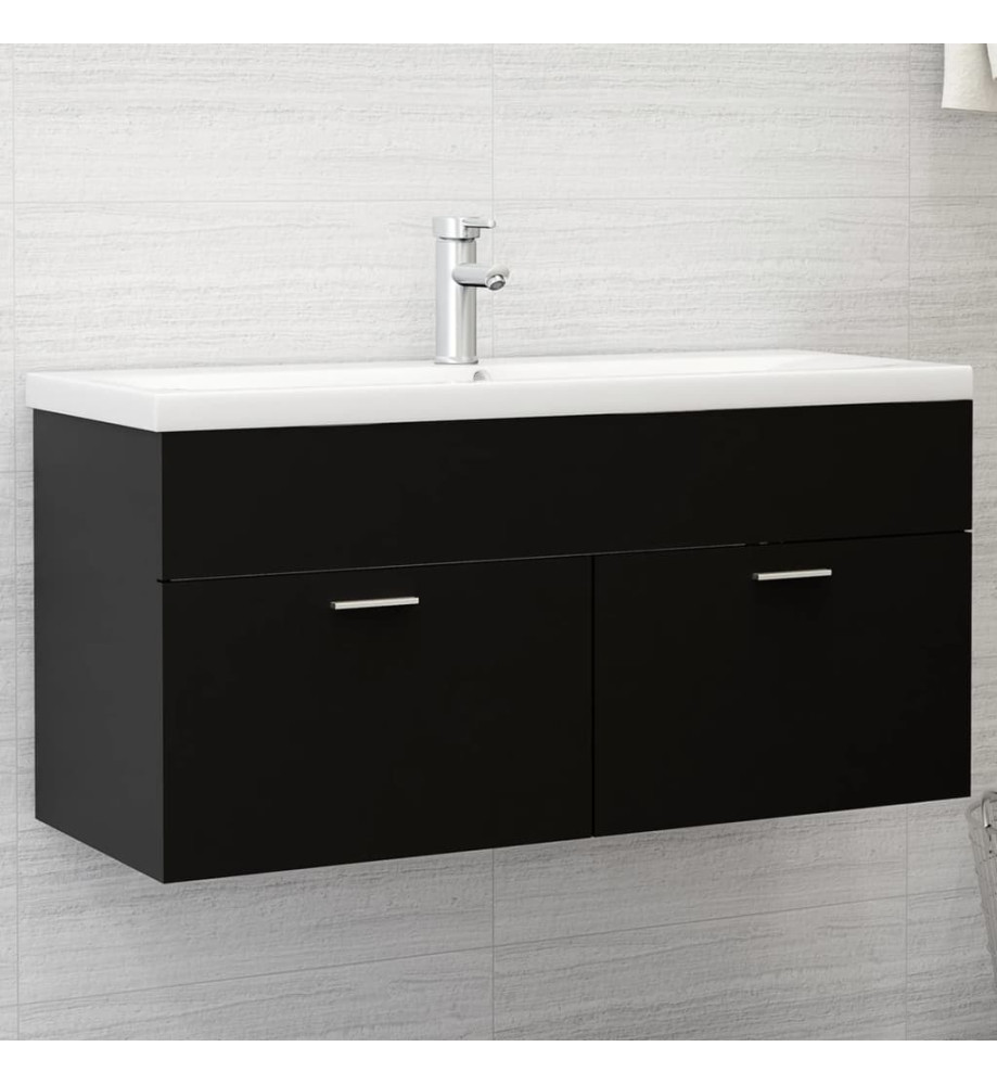 Armoire d'évier avec lavabo intégré Noir Aggloméré Armoire d'évier avec lavabo intégré Noir Aggloméré
