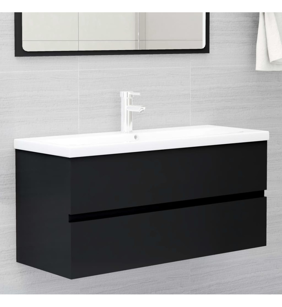 Armoire d'évier avec lavabo intégré Noir Aggloméré Armoire d'évier avec lavabo intégré Noir Aggloméré