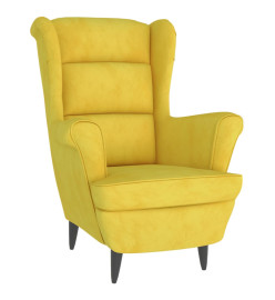 Fauteuil à oreilles avec tabouret jaune moutarde velours