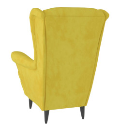 Fauteuil à oreilles avec tabouret jaune moutarde velours