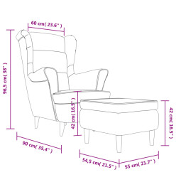 Fauteuil à oreilles avec tabouret jaune moutarde velours