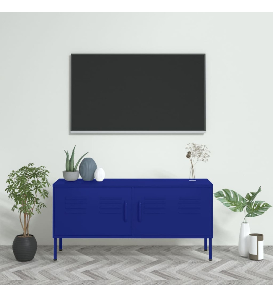 Meuble TV Bleu marine 105x35x50 cm Acier