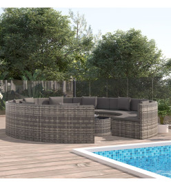 Salon de jardin 10 pcs avec coussins Résine tressée Gris