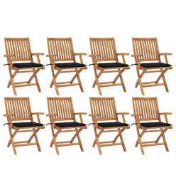 Chaises pliables de jardin avec coussins 8 pcs Teck solide