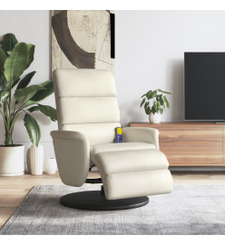 Fauteuil inclinable de massage et repose-pieds crème similicuir