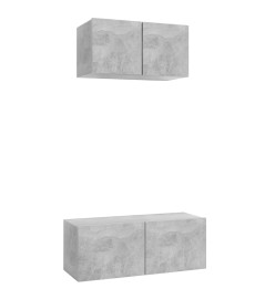 Ensemble de meuble TV 2 pcs Gris béton Aggloméré