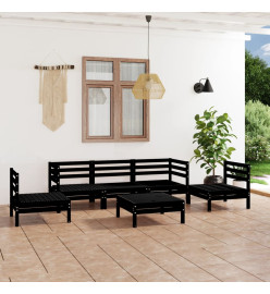 Salon de jardin 6 pcs Noir Bois de pin massif