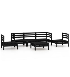 Salon de jardin 6 pcs Noir Bois de pin massif