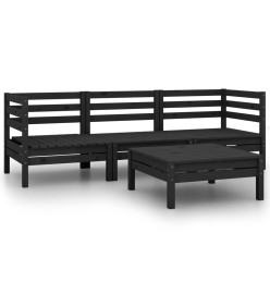 Salon de jardin 4 pcs Noir Bois de pin massif