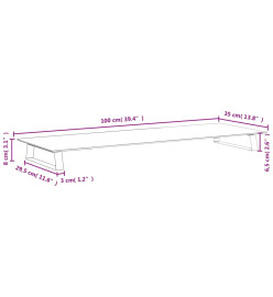 Support de moniteur noir 100x35x8 cm verre trempé et métal